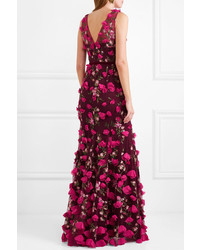 Marchesa Notte Embroidered Appliqud Tulle Gown