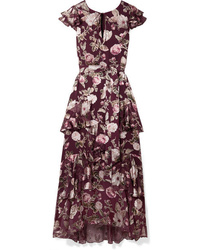 Alice + Olivia Jenny Tiered Floral Print Fil Coup Chiffon Maxi Dress