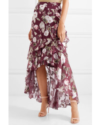 Alice + Olivia Walker Asymmetric Tiered Floral Print Fil Coup Chiffon Maxi Skirt