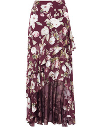Alice + Olivia Walker Asymmetric Tiered Floral Print Fil Coup Chiffon Maxi Skirt