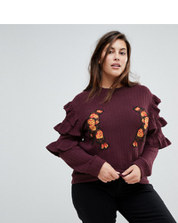 Burgundy Floral Crew-neck Sweater