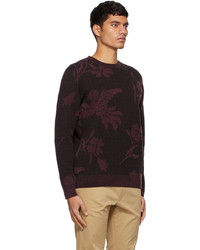 Paul Smith Burgundy Bird Floral Jacquard Sweater