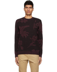 Paul Smith Burgundy Bird Floral Jacquard Sweater