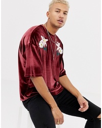 ASOS DESIGN Oversized T Shirt In Velour With Embroidery With Half Sleeve