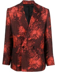 Burgundy Floral Double Breasted Blazer