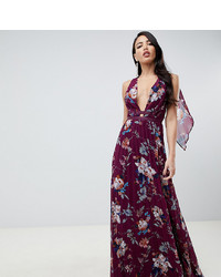 Asos Tall Asos Design Tall Pleated Maxi Dress With Tape Detail In Winter Floral Print