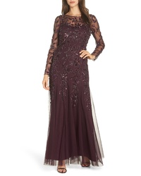 Adrianna Papell Floral Bead Embellished Gown