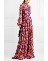 Giambattista Valli Ruffled Floral Print Silk Tte Gown