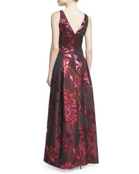 Aidan Mattox Sleeveless Metallic Floral Jacquard Ball Gown