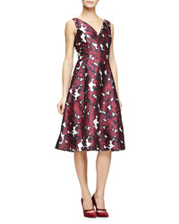 Burgundy Floral Fit and Flare Dress