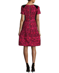 Rickie Freeman For Teri Jon Short Sleeve Floral Jacquard Fit And Flare Dress Cherry