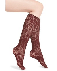 Burgundy Floral Knee High Socks