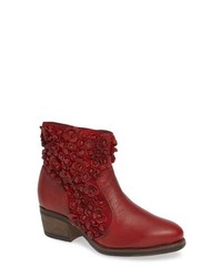 Burgundy Floral Leather Ankle Boots