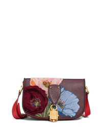Burgundy Floral Leather Satchel Bag
