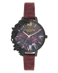 Burgundy Floral Leather Watch