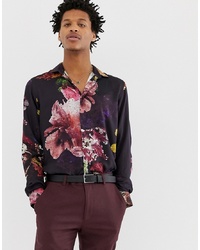 Twisted Tailor Skinny Fit Shirt With Floral Mosaic Print