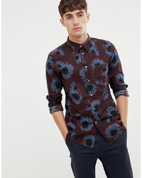 PS Paul Smith Tailored Fit Abstract Floral Print Shirt In Burgundy
