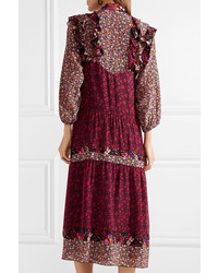 Anna Sui Butterflies And Bells Ruffled Printed Silk Jacquard Dress