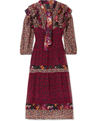 Anna Sui Butterflies And Bells Ruffled Printed Silk Jacquard Dress