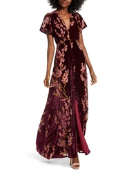 4SI3NNA Floral Burnout Velvet Maxi Dress