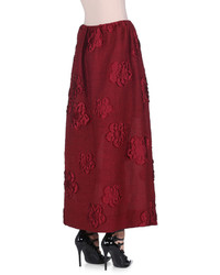 Fendi Floral Gauffre A Line Maxi Skirt Marrakech Red