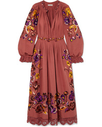 Ulla Johnson Miro Embroidered Linen And Cotton Blend Midi Dress