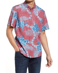 Reyn Spooner Tailored Fit Moonlight Lei Floral Short Sleeve Button Up Shirt In Deep Red At Nordstrom