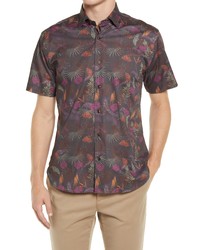 Jeff Winey Roads Floral Short Sleeve Stretch Button Up Shirt