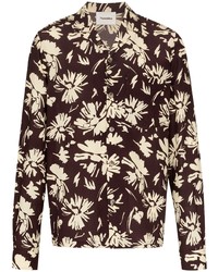 Burgundy Floral Silk Long Sleeve Shirt