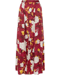 Burgundy Floral Silk Maxi Skirt