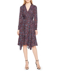 Burgundy Floral Silk Midi Dress