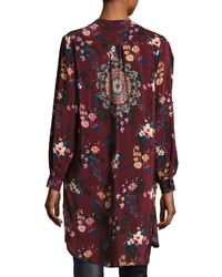 Tolani Skyler Split Neck Floral Print Silk Tunic Plus Size