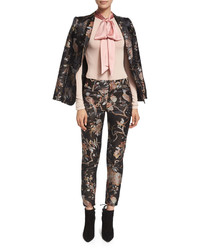 Alice + Olivia Stacey Floral Print Ankle Trousers Burgundy