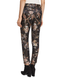 Alice + Olivia Stacey Floral Print Ankle Trousers Burgundy