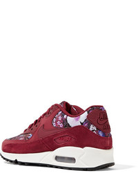 Nike Air Max 90 Se Floral Print Canvas Leather And Suede Sneakers Burgundy