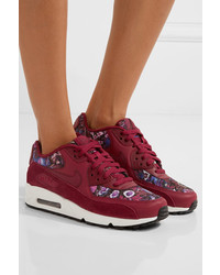 Nike Air Max 90 Se Floral Print Canvas Leather And Suede Sneakers Burgundy