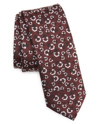 BOSS Floral Recycled Polyester X Long Skinny Tie In Medium Red At Nordstrom