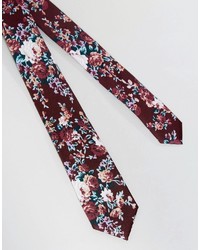 Asos Slim Tie In Burgundy Floral Design