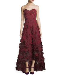 Marchesa Notte Strapless High Low Floral Tulle Gown