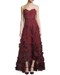 Marchesa Notte Strapless High Low Floral Tulle Gown