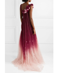 Marchesa Off The Shoulder Appliqud Ombr Tulle Gown