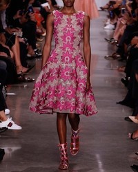 Zac Posen Floral Embroidered Sleeveless Fit And Flare Dress Magenta