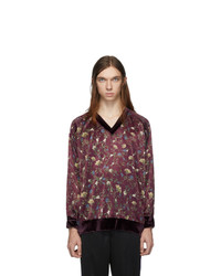 Burgundy Floral V-neck Sweater
