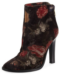 Burgundy Floral Velvet Ankle Boots