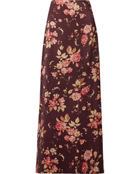 Burgundy Floral Wool Maxi Skirt