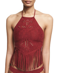 Ale By Alessandra Holy Cow Fringed High Neck Crop Swim Top