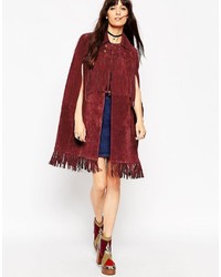Asos Cape In Suede With Fringe Detail