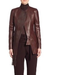 Burgundy Fringe Leather Jacket