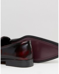 Asos Fringe Loafers In Burgundy Leather