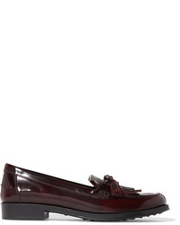 Tod's Fringed Glossed Leather Loafers Burgundy